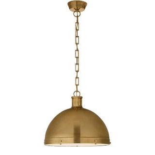 Thomas O'Brien for Visual Comfort Signature Hicks Extra Large Pendant in Hand-Rubbed Antique Brass with Acrylic Diffuser For Sale