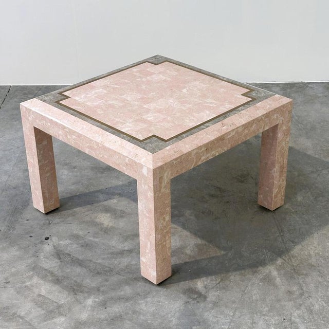Gold Postmodern Pink Marble Coffee Table with Brass Inlay, Italy, 1980s For Sale - Image 8 of 8