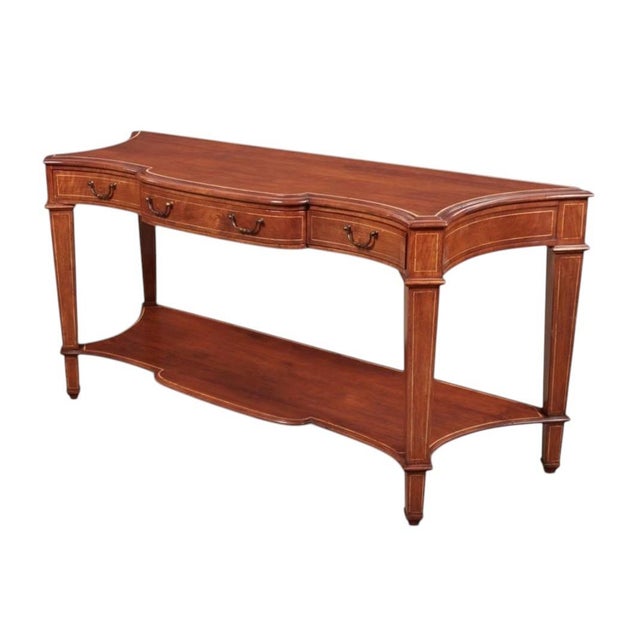 Neoclassical Neoclassical Style Mahogany Serpentine Console Table With String Inlay For Sale - Image 3 of 6