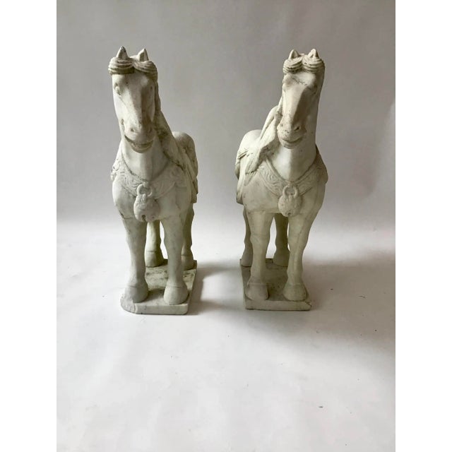 Chinoiserie Vintage Carved Marble Tang Dynasty Style Horse Figures—A Pair For Sale - Image 3 of 18