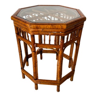 Vintage Burnt Bamboo Octagonal Brighton Pavilion-Style Side Table For Sale