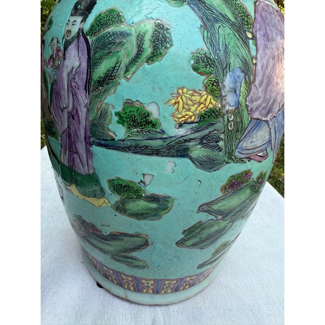 Large Vintage Chinese Famille Rose Porcelain Vase Lamp For Sale - Image 10 of 12