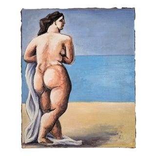Nude Female Figure at the Beach, 20th Century, Oil on Canvas For Sale