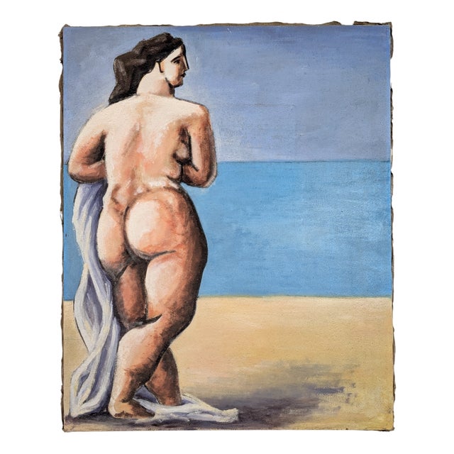 Nude Female Figure at the Beach, 20th Century, Oil on Canvas For Sale