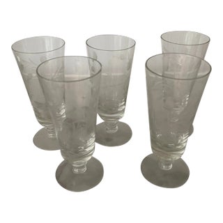 1940s Etched Vintage Juice Glasses- Set of 5 For Sale