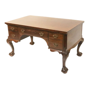 Large Antique Style Mahogany Writing Desk Chippendale Style Brass Handles