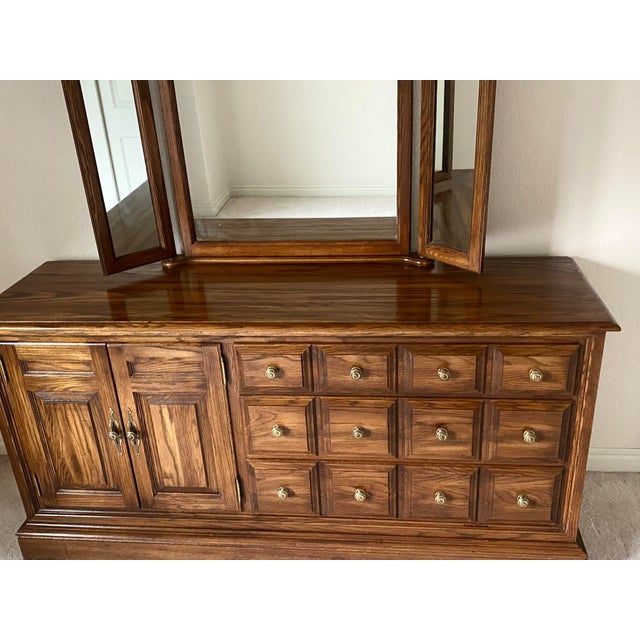 Traditional Vintage Pennsylvania House Oak Dresser With Triptych Mirror American Traditional With Colonial Charm For Sale - Image 3 of 18