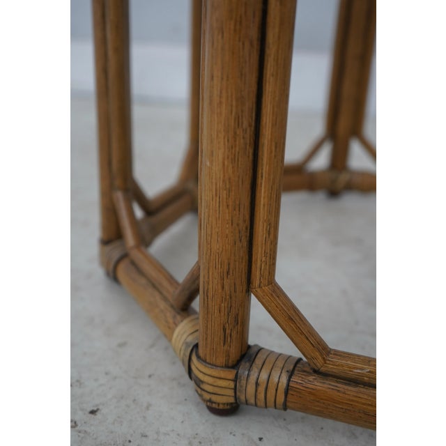 1980s Pair Octogonal Bamboo Glass Top Lamp Tables For Sale - Image 5 of 11