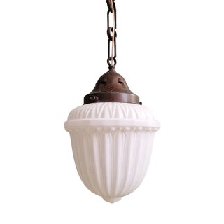 Art Deco Pendant Light in Molded & Pressed White Opaline Glass, 1930s For Sale