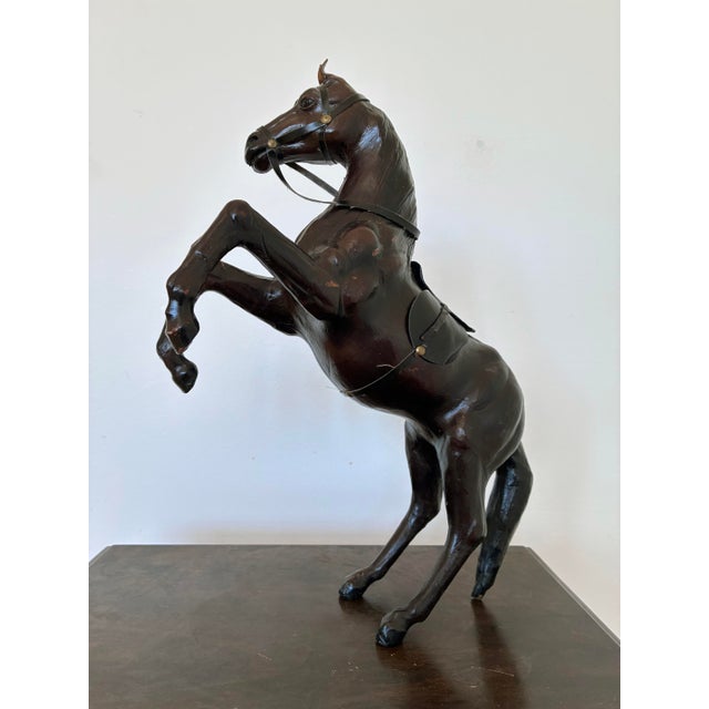 Black VIntage Handcrafted Leather Horse Statue With Brass Appointments For Sale - Image 8 of 14