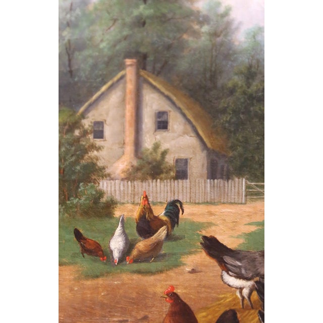 Textile 19th Century English Farmyard Oil on Canvas Painting Signed Howard Hill For Sale - Image 7 of 11