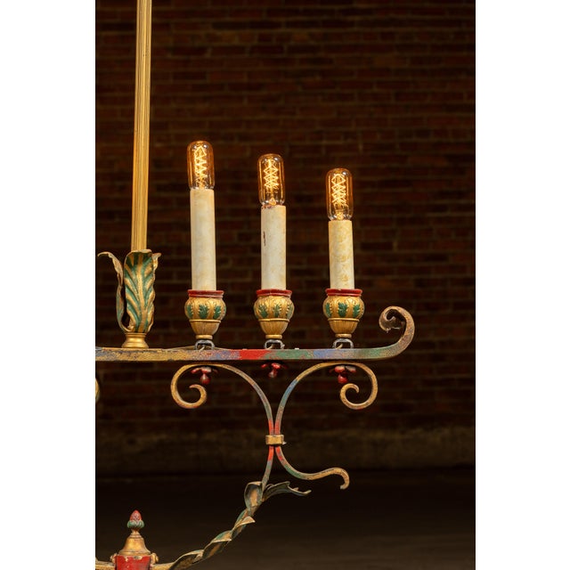Early 20th Century Mediterranean Revival Wrought Iron and Tole Chandelier For Sale - Image 9 of 10