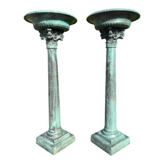 Vintage Maitland-Smith Verdigris Corinthian Column Candleholders, a Pair For Sale