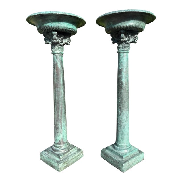 Vintage Maitland-Smith Verdigris Corinthian Column Candleholders, a Pair For Sale