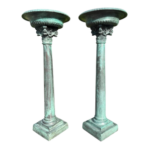 Vintage Maitland-Smith Verdigris Corinthian Column Candleholders, a Pair