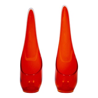 1960s Tall Viking Epic Taperglow Tangerine Art Glass Candle Sticks- a Pair For Sale