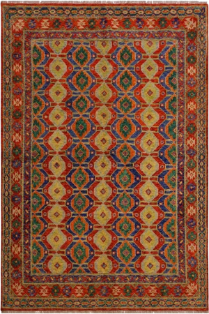 1990s Tribal 1990s Southwestern Orange/Blue Wool Rug - 5'8 X 8'0