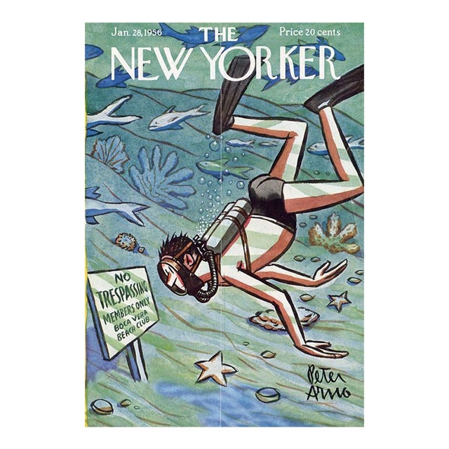 1956 Original New Yorker Magazine Cover, January 28, Peter Arno Cover Art, Diving For Sale
