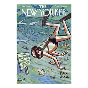1956 Original New Yorker Magazine Cover, January 28, Peter Arno Cover Art, Diving