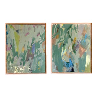 "Moss Grass" Pair of Original Paintings by Jessalin Beutler For Sale