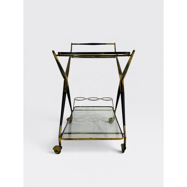Italian Bar Trolley in Brass and Wood attributed to Cesare Lacca, 1950s For Sale - Image 13 of 17
