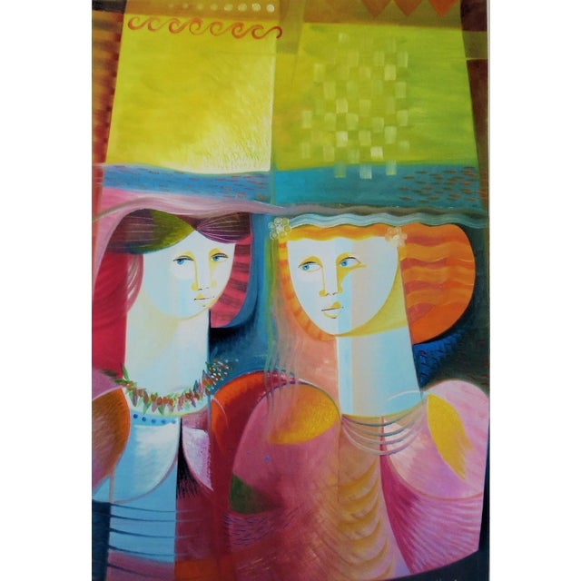 This artwork titled "Le Amiche" is an oil painting on canvas by Italian artist Vittorio Maria Di Carlo, 1939-2015. It is...