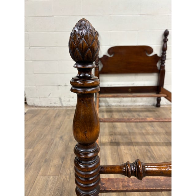 Wood Vintage Wheeler-Okell Twin Size Four Poster Pineapple Pinecone Finial Bed For Sale - Image 7 of 13