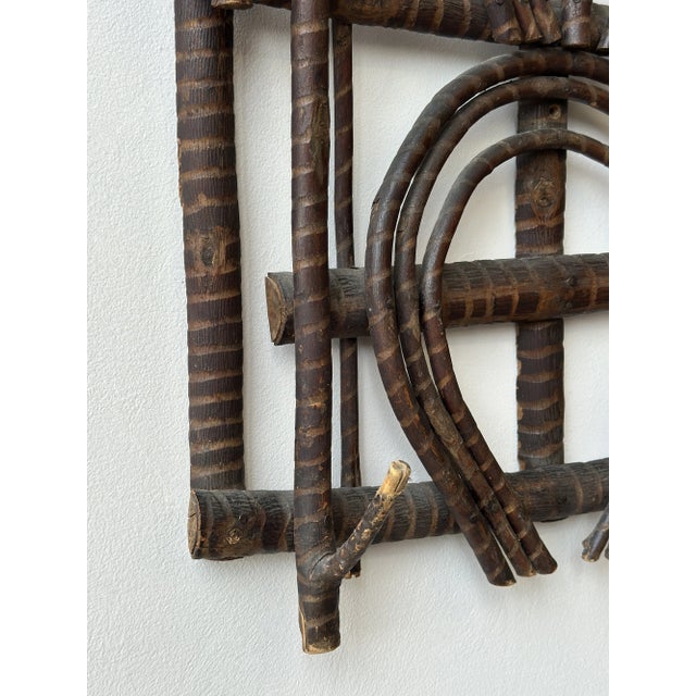 Antique Adirondack Twig Wall Rack With Carved Stripe Detailing, Circa 1940s-50s For Sale - Image 12 of 16