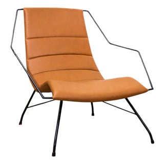 Armchair in Brown Leather & Iron, Carlo Hauner, 1950s For Sale