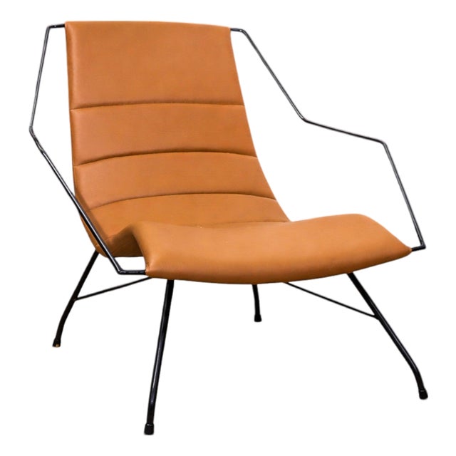 Armchair in Brown Leather & Iron, Carlo Hauner, 1950s For Sale