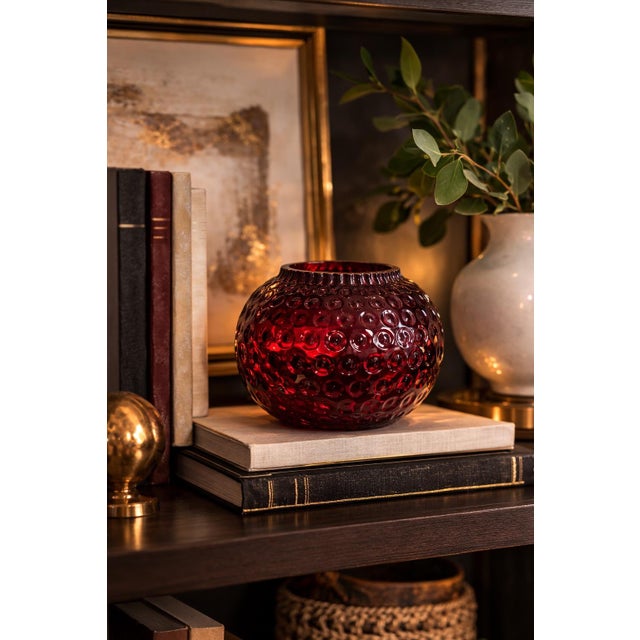 Glass Cranberry Red Hobnail Art Glass Orb Vase For Sale - Image 7 of 9