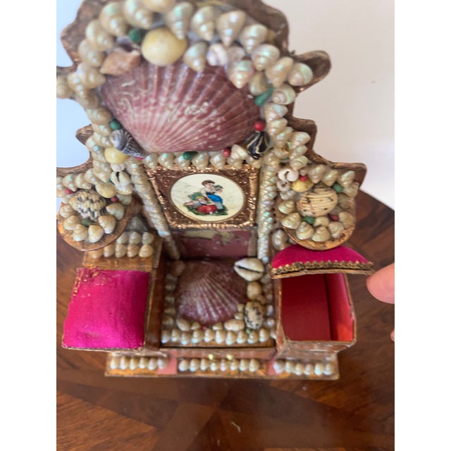 1900 - 1909 Reduced-Antique Sailors Valentines Sea Shell Miniature Commode Box For Sale - Image 5 of 6