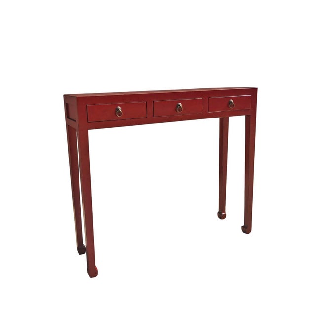 Red 3-Drawer 37" Long Console Table For Sale - Image 4 of 5