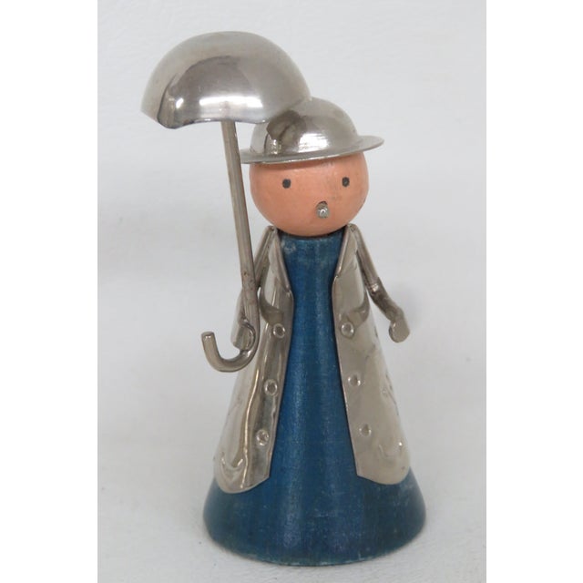 Pair of 2 Wood and Metal Folk Art Figurines Couple With Umbrella and Cane 4871b For Sale In Miami - Image 6 of 13