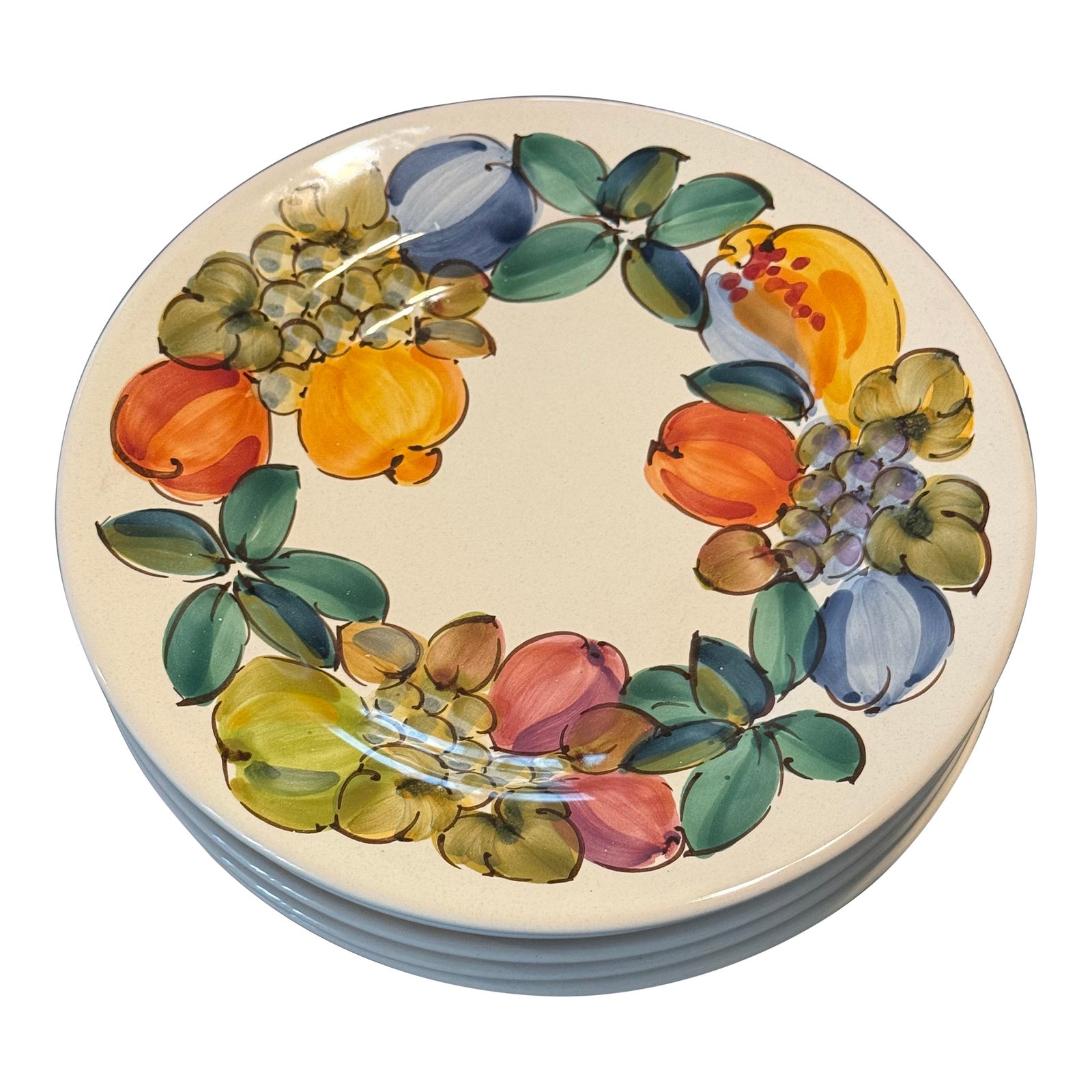 イタリア製　rampini皿　プレート　8枚セット Vintage Hand-Painted Italian Pottery Fruit Dishes by Rampini Radda