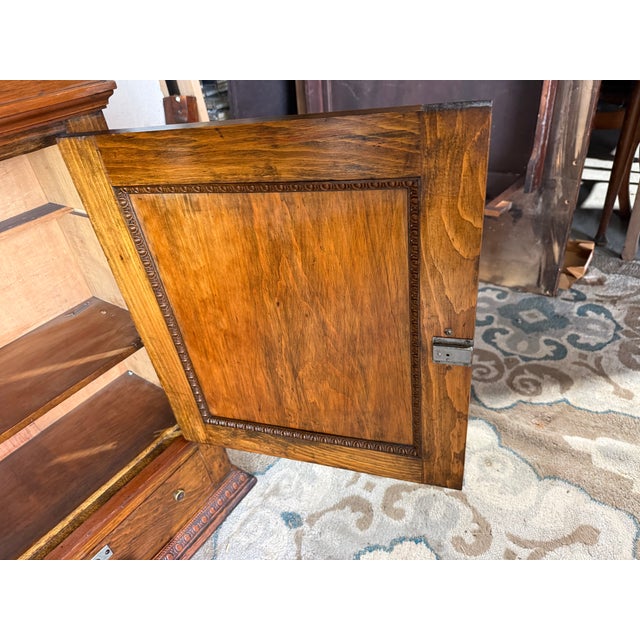 19th Century Antique Victorian Style One Door One Drawer Pedestal Cabinet With Porcelain Hardware and Key For Sale - Image 17 of 17