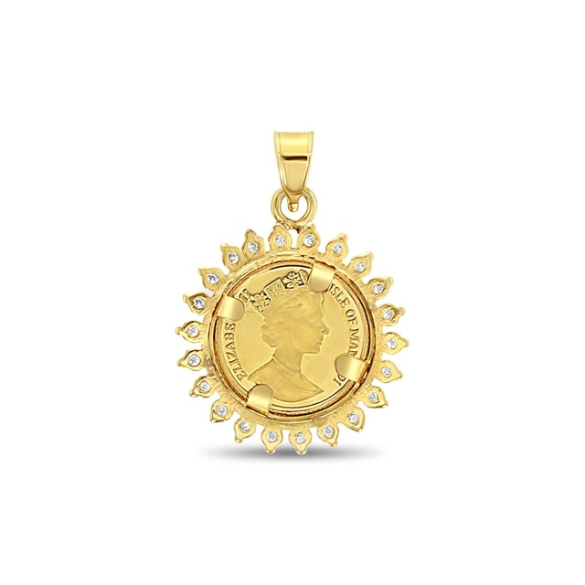 2020s Isle of Man Fine Gold Coin with Diamond Halo Necklace 16" For Sale - Image 5 of 10