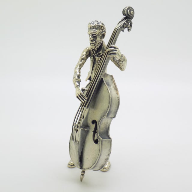 Vintage Italian Genuine Silver Cellist Large Figurine from Arezzo Toscane, 1970s For Sale - Image 4 of 18