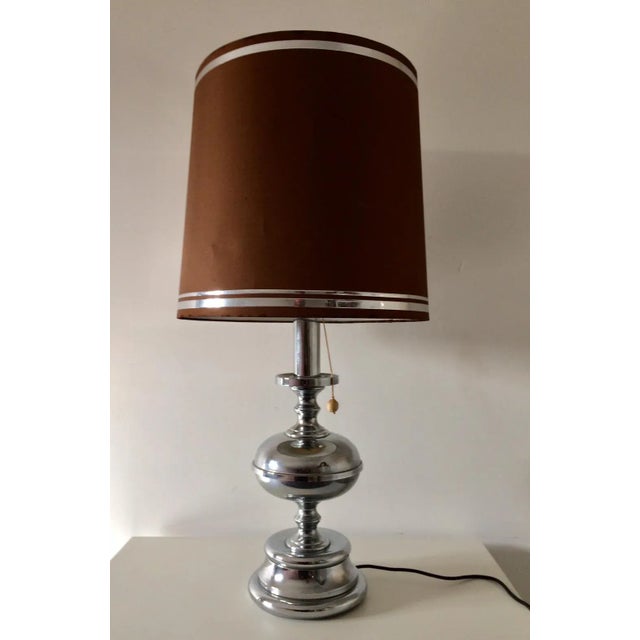 Brown Large Mid-Century Italian Chrome Table Lamp, 1960s For Sale - Image 8 of 18