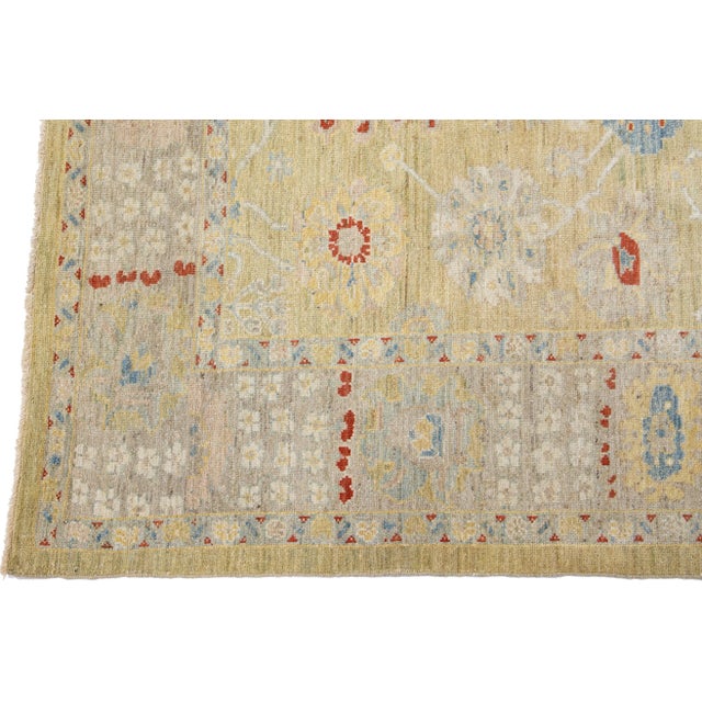 Modern Sultanabad Yellow Handmade Wool Rug With Floral Design For Sale - Image 4 of 11