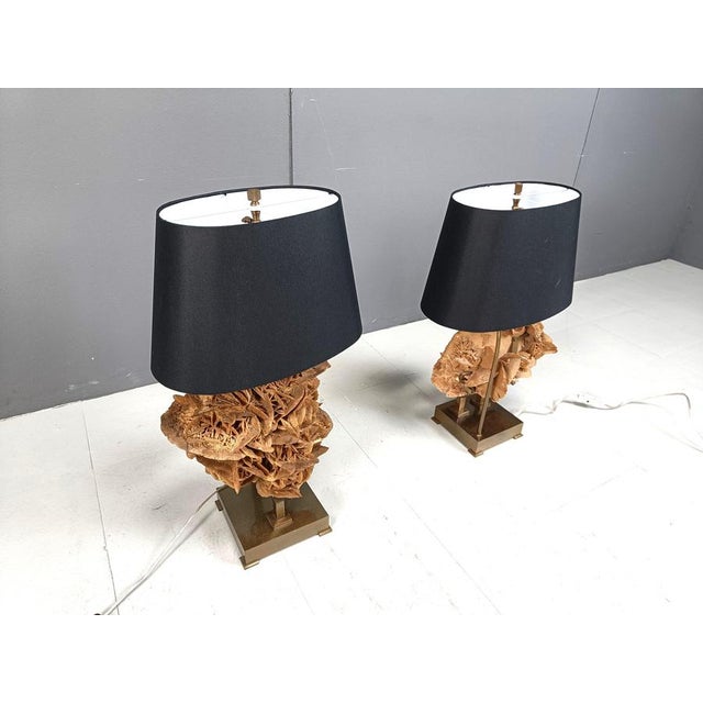 Metal Stone Rose and Brass Table Lamps, 1970s, Set of 2 For Sale - Image 7 of 12