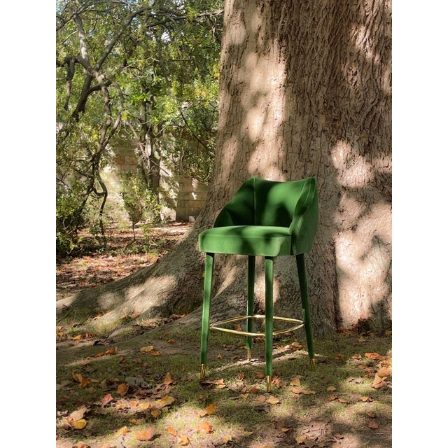Forest Green Figueroa Bar Stool in Green Velvet from Insidherland For Sale - Image 8 of 11