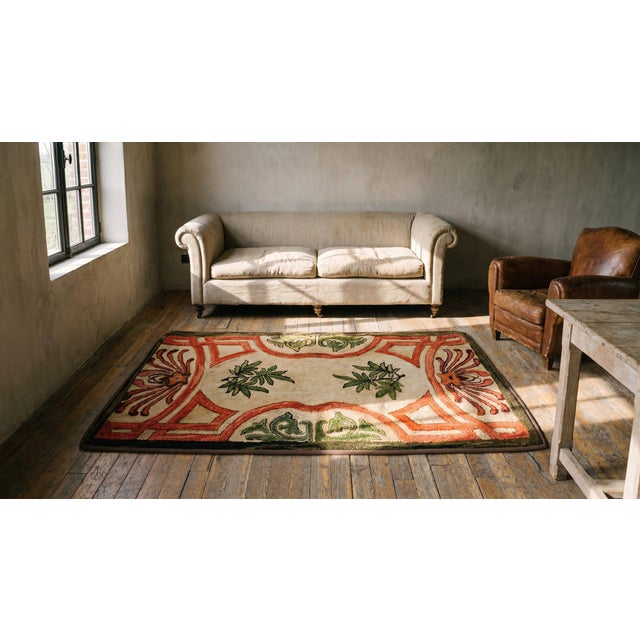 1920s Antique 5 Pointed Star and Leaf Pattern Folk Art American Hooked Rug For Sale - Image 12 of 13