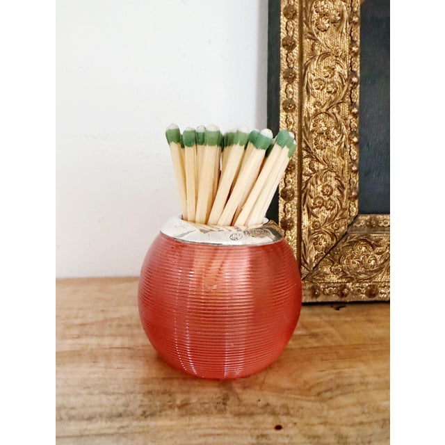 English Antique English Sterling Silver and Pink Glass Match Striker For Sale - Image 3 of 7