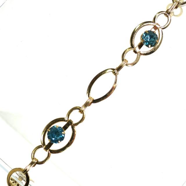1940s Vintage Designer Gold Sterling Aquamarine Bracelet 1940s For Sale - Image 5 of 7