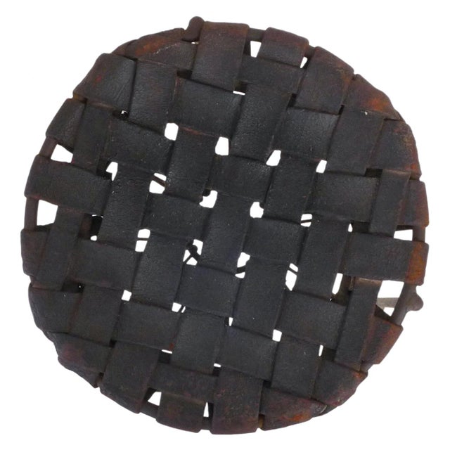 Mid-Century Modern Pair of Iron and Woven Leather Stools by Lila Swift & Donald Monell For Sale - Image 3 of 6
