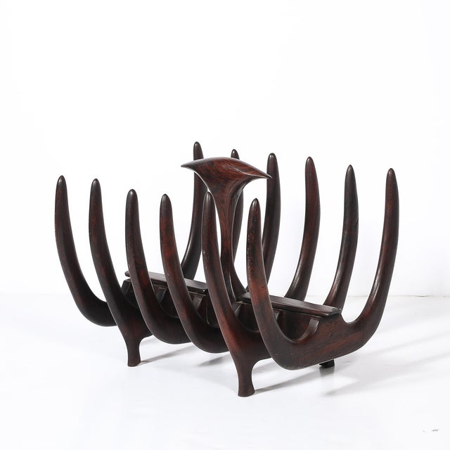 Mid-Century Modern Mid-Century Modernist Sculptural Osseous Form Magazine Stand in Rosewood For Sale - Image 3 of 18
