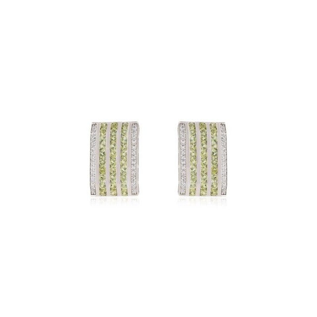 Silver Multi-Band Peridot Zircon Wide Bar Half Hoop Earrings- A Pair For Sale - Image 9 of 12