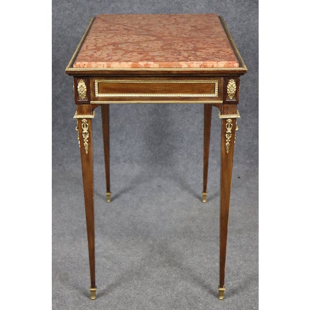 19th Century French Louis XVI Style Marble Top Writing Table With Bronze Mounts For Sale - Image 4 of 10