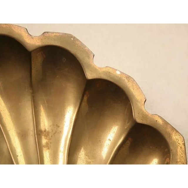 Art Deco Solid Brass Footed Decorative Clamshell Dishes - A Pair For Sale - Image 3 of 10